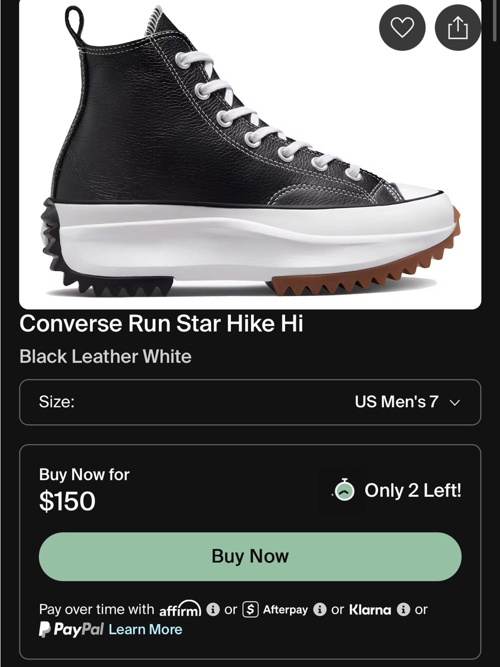 Converse Run Star Hike Hi - Black, White, Brown, no box , fair condition